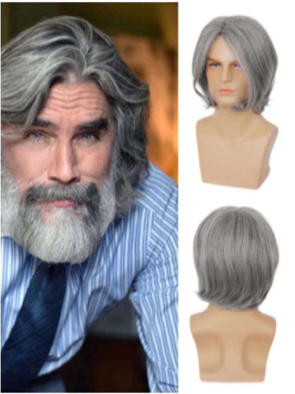 RicHyun Men's Short Grey Wig - Salt & Pepper Grey